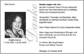 Traueranzeige von Brigitte Aversa 