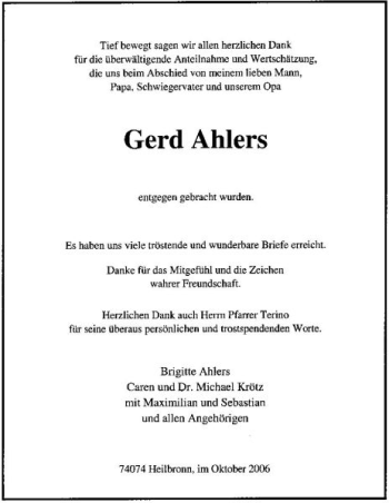Traueranzeige von Gerd Ahlers 