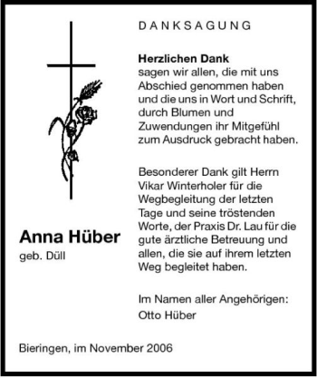 Traueranzeige von Anna Hüber 