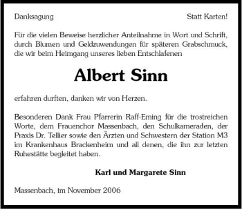 Traueranzeige von Albert Sinn 