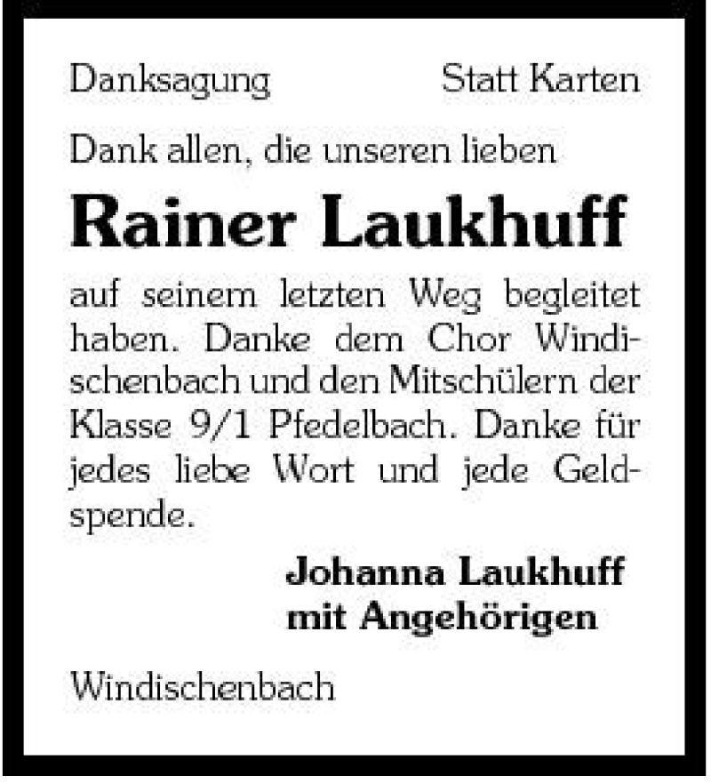  Traueranzeige für Rainer Laukhuff vom 10.01.2007 aus 