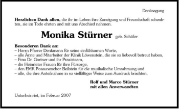 Traueranzeige von Monika Stürner 