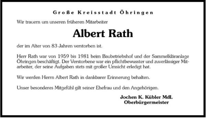  Traueranzeige für Albert Rath vom 28.03.2007 aus 