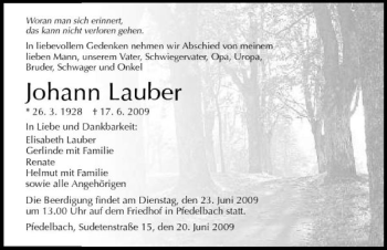 Traueranzeige von Johann Lauber 