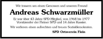 Traueranzeige von Andreas Schwarzmüller 