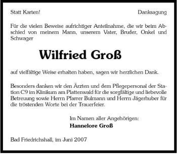 Traueranzeige von Wilfried Groß 
