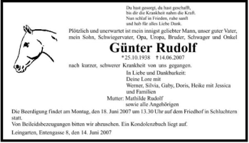 Traueranzeige von Günter Rudolf 