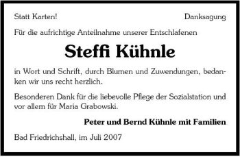 Traueranzeige von Steffi Kühnle 