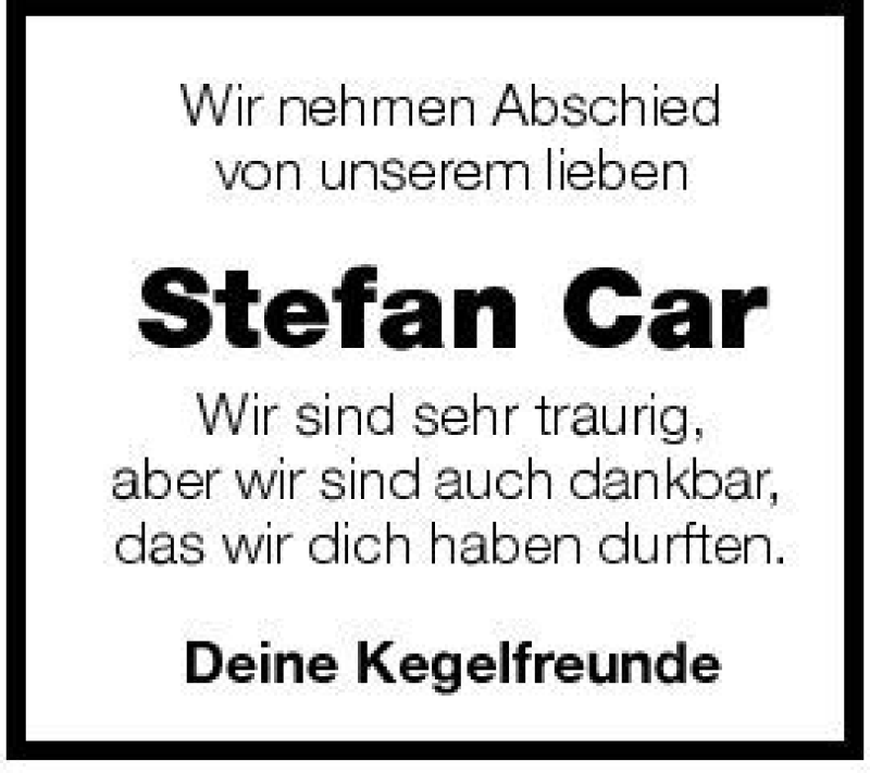  Traueranzeige für Stefan Car vom 31.07.2007 aus 