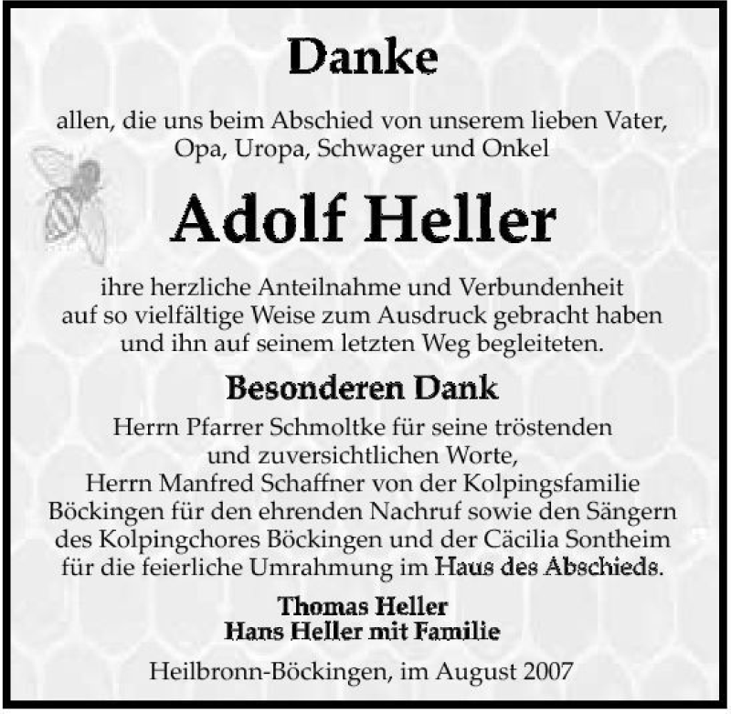  Traueranzeige für Anton Heller vom 01.08.2007 aus 