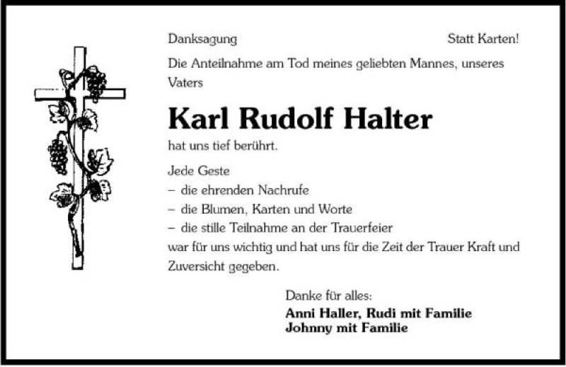  Traueranzeige für Karl Rudolf Haller vom 15.08.2007 aus 