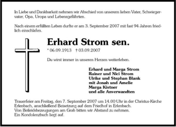 Traueranzeige von Erhard Strom 