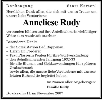 Traueranzeige von Anneliese Rudy 