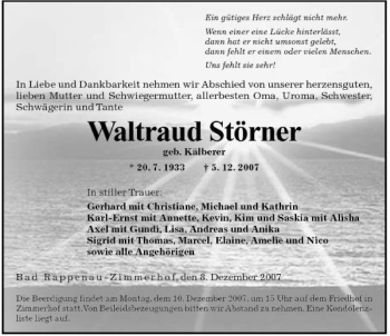 Traueranzeige von Waltraud Störner 
