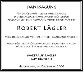 Traueranzeige von Robert Lägler 