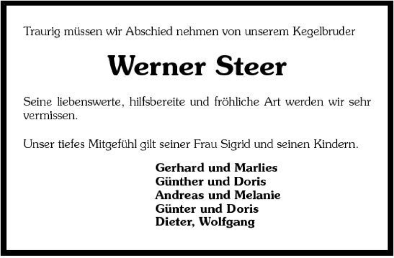  Traueranzeige für Werner Steer vom 18.12.2007 aus 