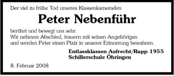 Traueranzeige von Peter Nebenführ 