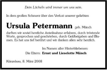 Traueranzeige von Ursula Petermann 
