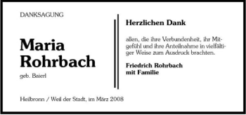Traueranzeige von Maria Rohrbach 