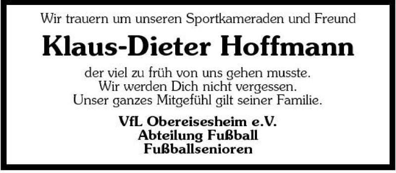  Traueranzeige für Klaus-Dieter Hoffmann vom 11.04.2008 aus 