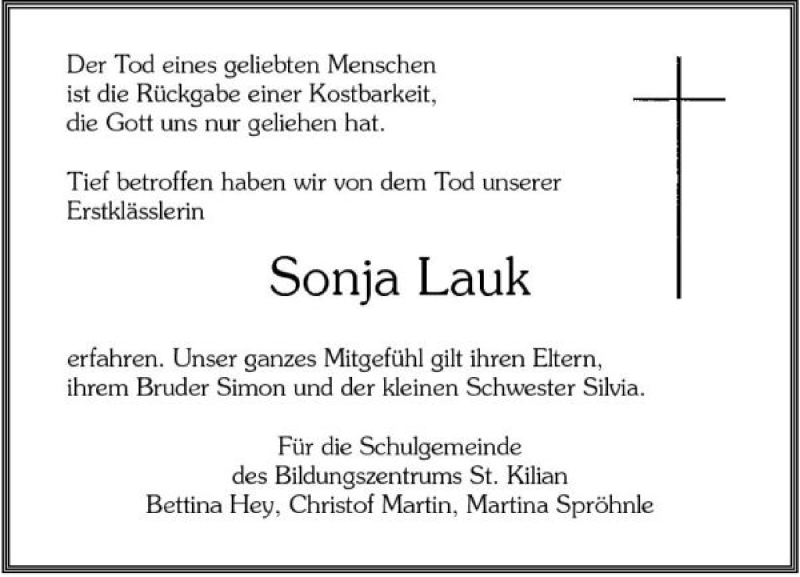  Traueranzeige für Sonja Lauk vom 10.07.2008 aus 