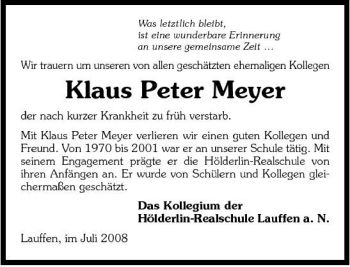 Traueranzeige von Klaus Peter Meyer 