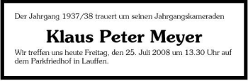 Traueranzeige von Klaus Peter Meyer 