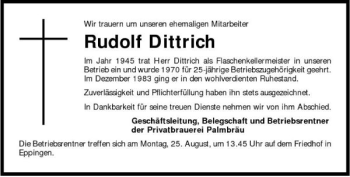 Traueranzeige von Rudolf Dittrich 