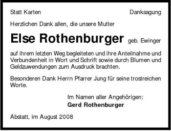 Traueranzeige von Else Rothenburger 