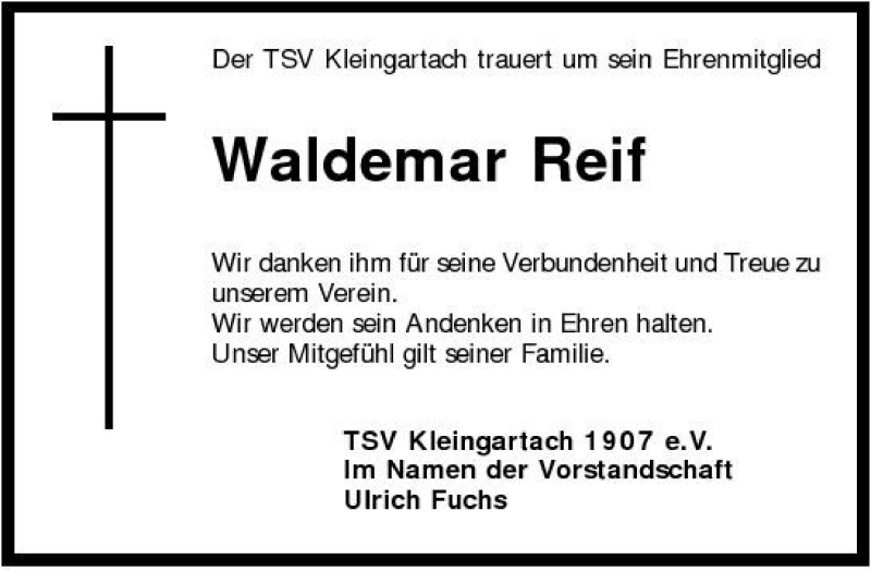  Traueranzeige für Waldemar Reif vom 29.08.2008 aus 