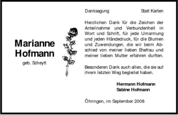 Traueranzeige von Marianne Hofmann 