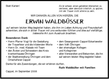 Traueranzeige von Erwin Waldbüßer 