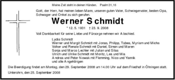 Traueranzeige von Werner Schmidt 