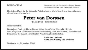 Traueranzeige von Peter Van Dorssen 