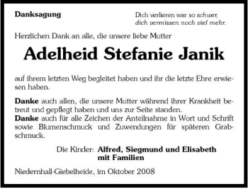 Traueranzeige von Adelheid Stefanie Janik 