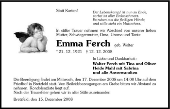 Traueranzeige von Emma Ferch 
