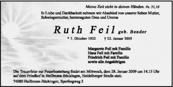 Traueranzeige von Ruth Feil 