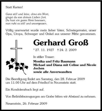 Traueranzeige von Gerhard Groß 