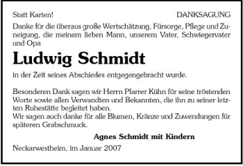Traueranzeige von Ludwig Schmidt 