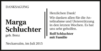 Traueranzeige von Marga Schluchter 