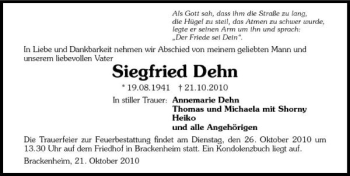 Traueranzeige von Siegfried Dehn 