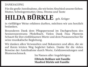 Traueranzeige von Hilda Bürkle 