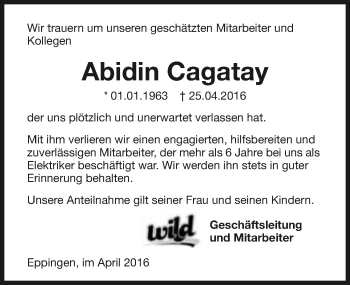 Traueranzeige von Abidin Cagatay 