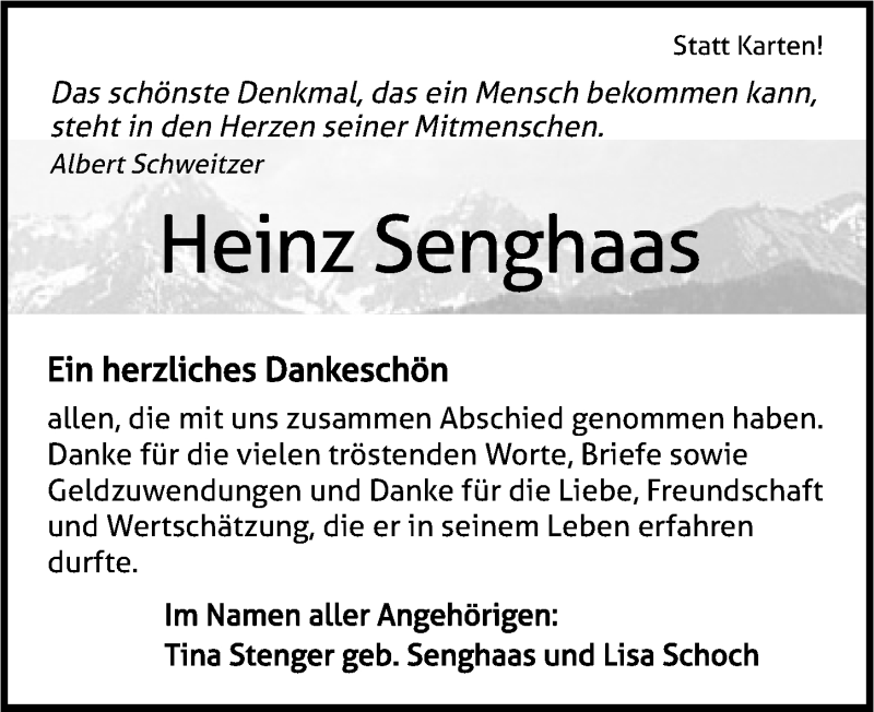  Traueranzeige für Heinrich Senghaas vom 24.12.2015 aus 