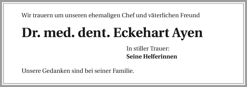  Traueranzeige für Eckehart Ayen vom 08.12.2015 aus 