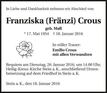 Traueranzeige von Franziska Crous 