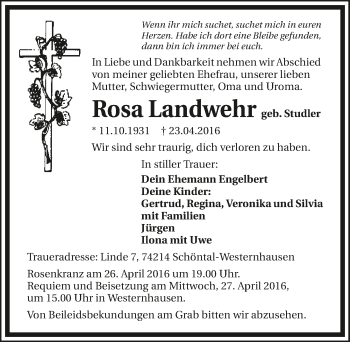 Traueranzeige von Rosa Landwehr 