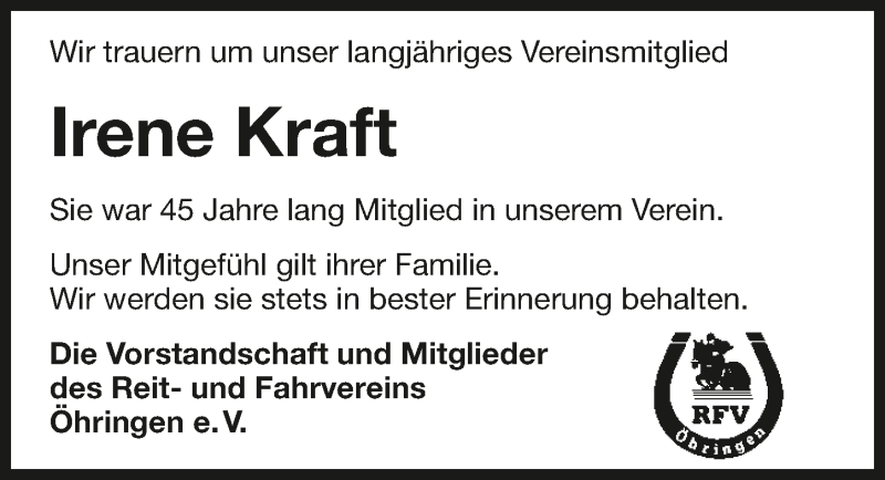  Traueranzeige für Irene Kraft vom 11.12.2015 aus 