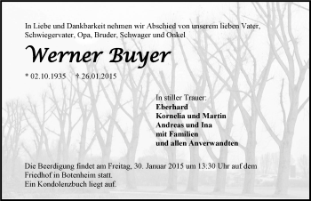 Traueranzeige von Werner Buyer 