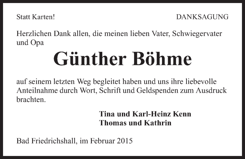  Traueranzeige für Günther Böhme vom 28.02.2015 aus 